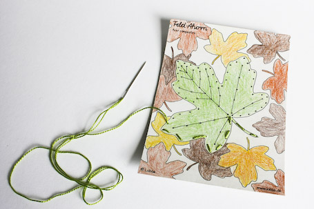 Stickkarten Herbstblätter - Schritt 3: Sticken