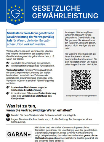 Hinweis zur gesetzlichen Gewährleistung in der EU