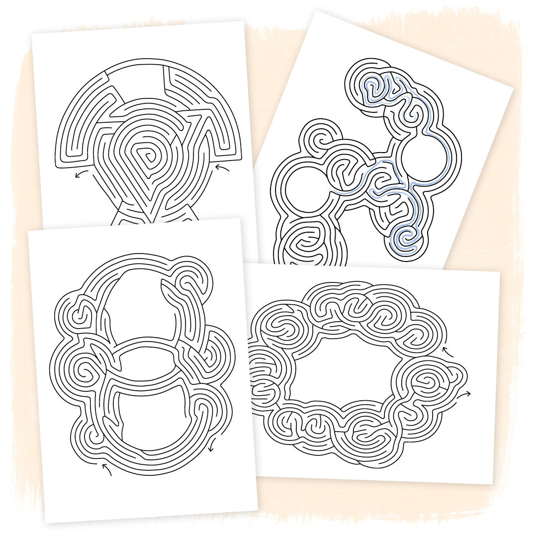 4 Labyrinthe zum Ausdrucken - Gratis PDF