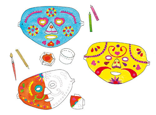 Bunte Masken im Stil der Calaveras