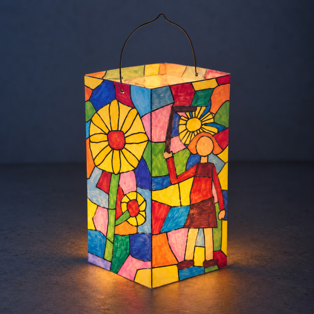 Buntglas-Laterne mit Filzstiften gestalten