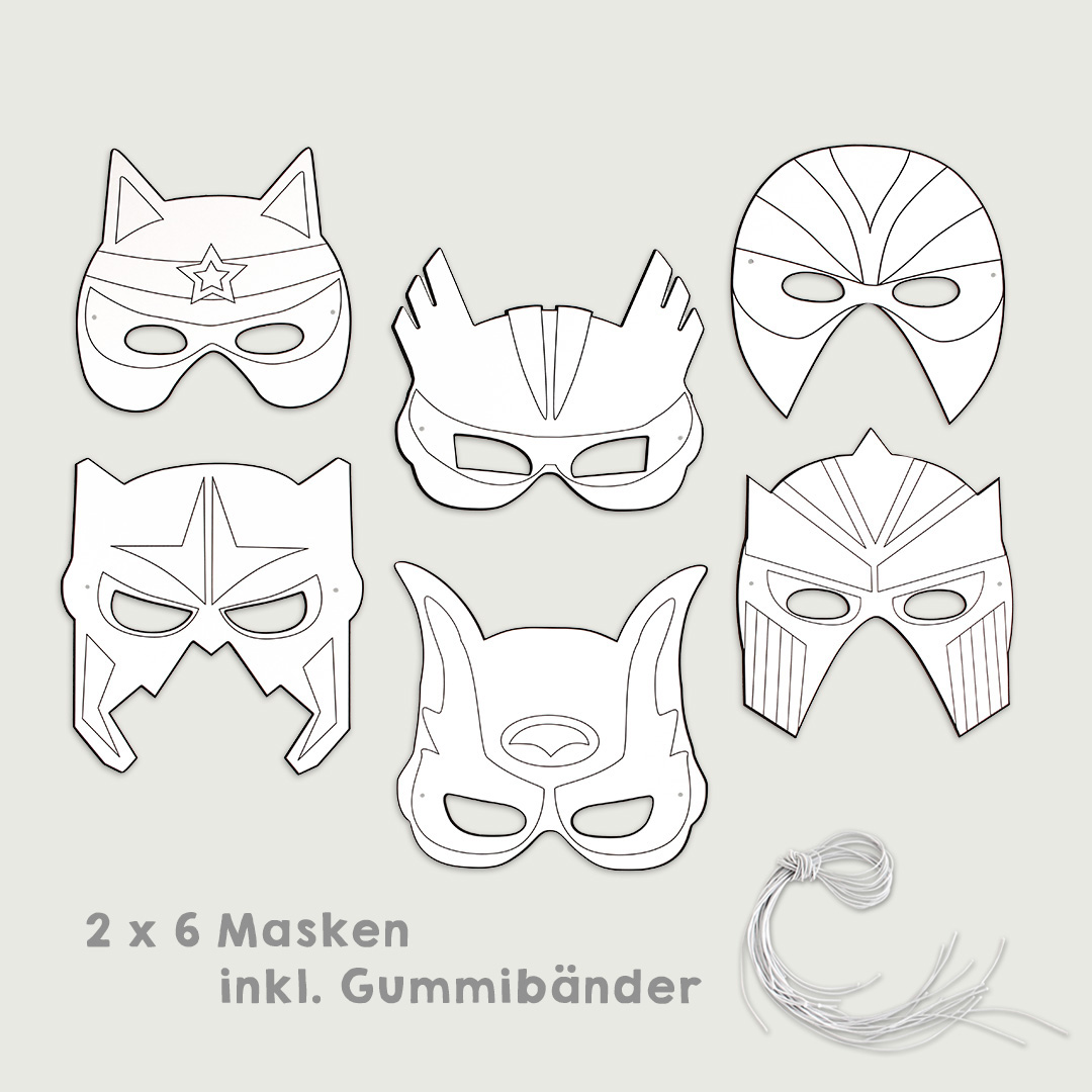 Bastelset mit 6 verschiedenen Superhelden-Masken für Kinder