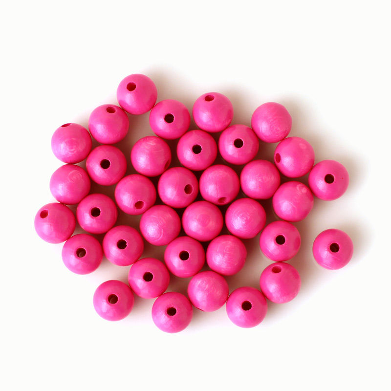 Holzperlen 12 mm, 35 Stück, grün Pink