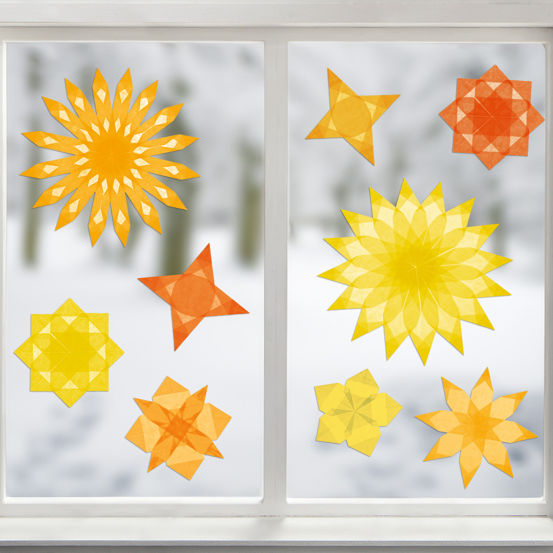 Fenstersterne gelb-orange, 30-90 Stück