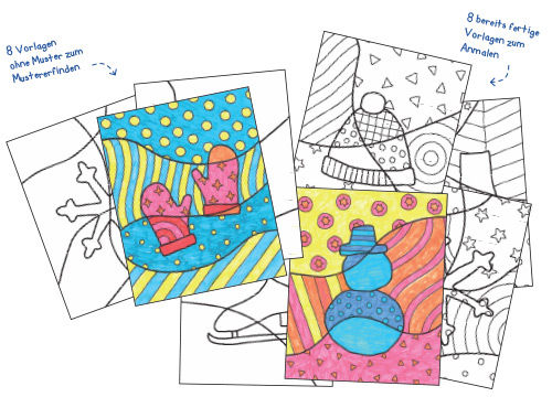 Pop-Art Malvorlage mit Wintermotiven
