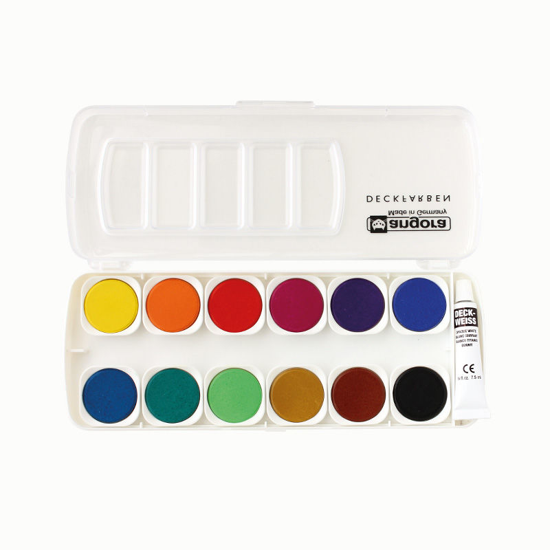 Deckfarbkasten mit 12 Farben + Deckweiß