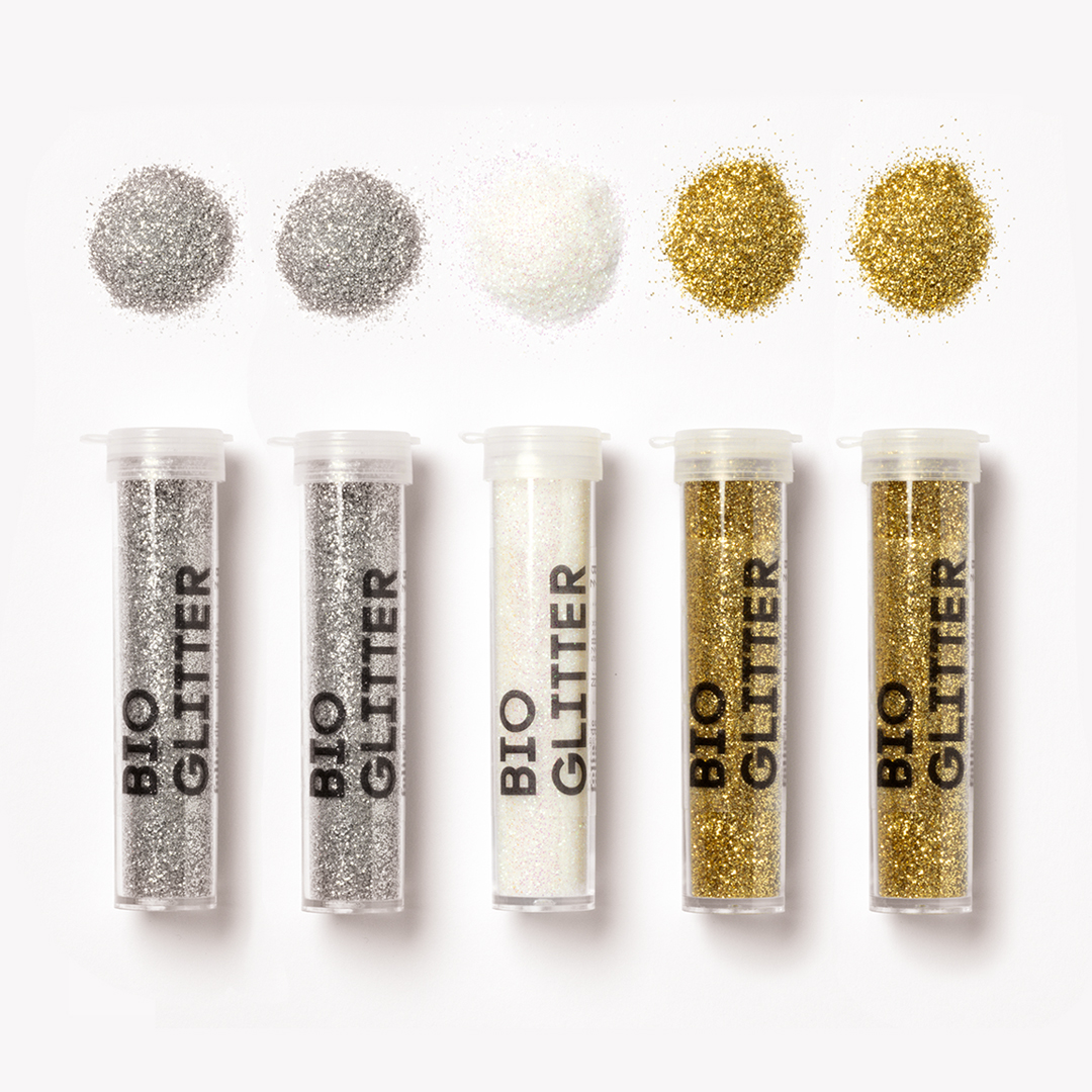 BIO Glitter Stardust gold, silber, weiß, 5 x 7 g