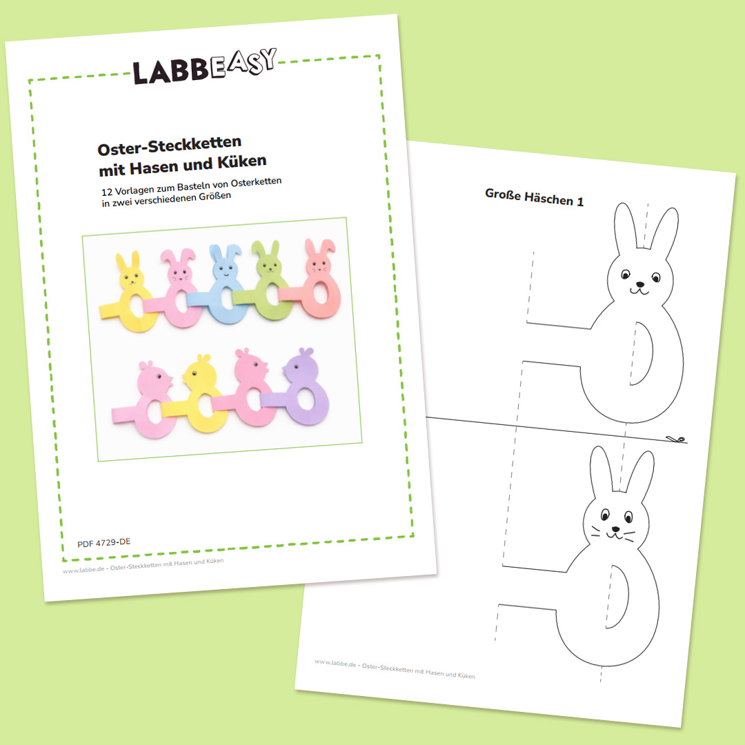 Bastelvorlagen für Osterketten mit Hasen & Küken