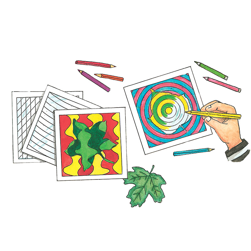 Op-Art Karten mit echten Herbstblättern