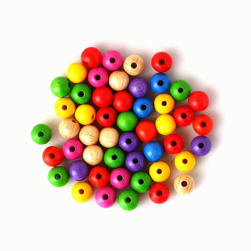 Holzperlen 10 mm, 50 Stück, braun Bunt gemischt