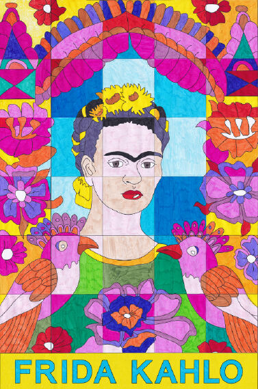 Frida Kahlo - Wandbild zum Ausmalen mit der Gruppe