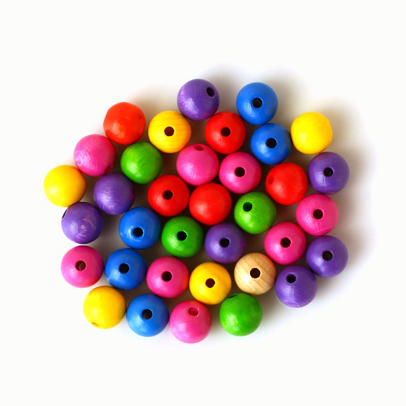 Holzperlen 12 mm, 35 Stück, grün Bunt gemischt