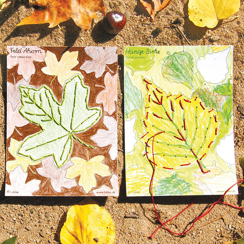Stickkarten Herbstblätter