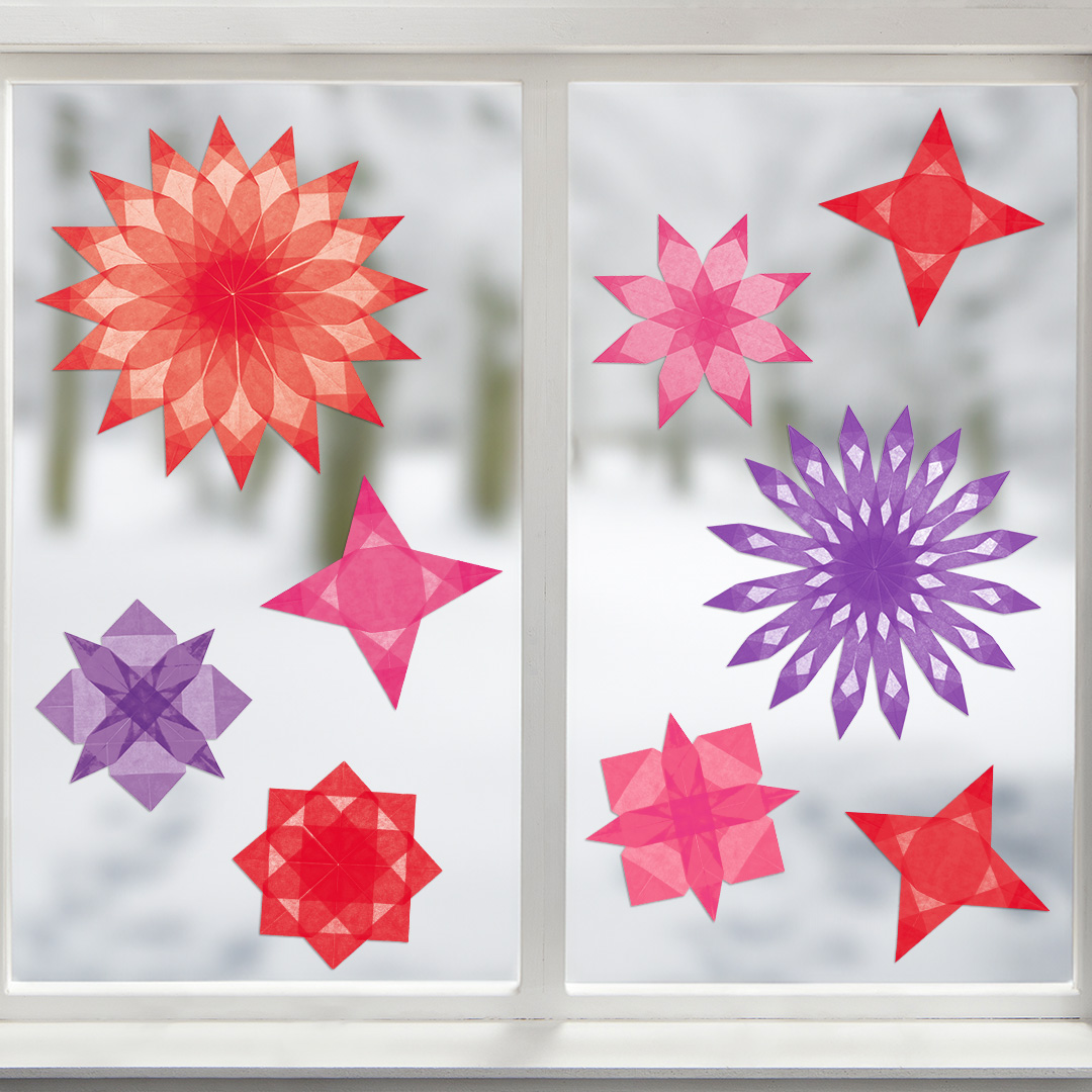 Fenstersterne rot-rosa, 30-90 Stück