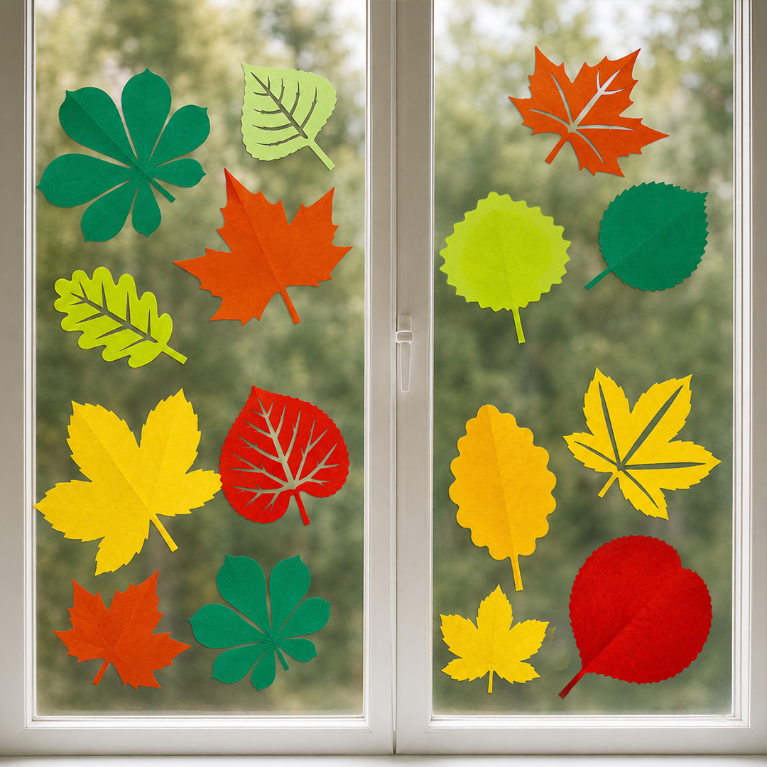 Symmetrische Blätter-Formen im Fenster