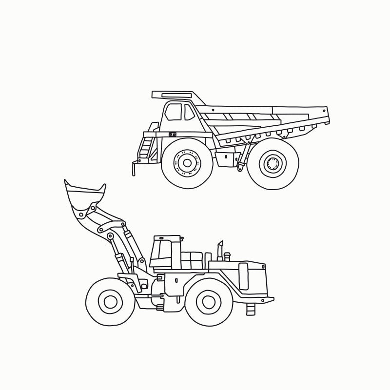 Baufahrzeuge - Durchpausen & Ausmalen PDF