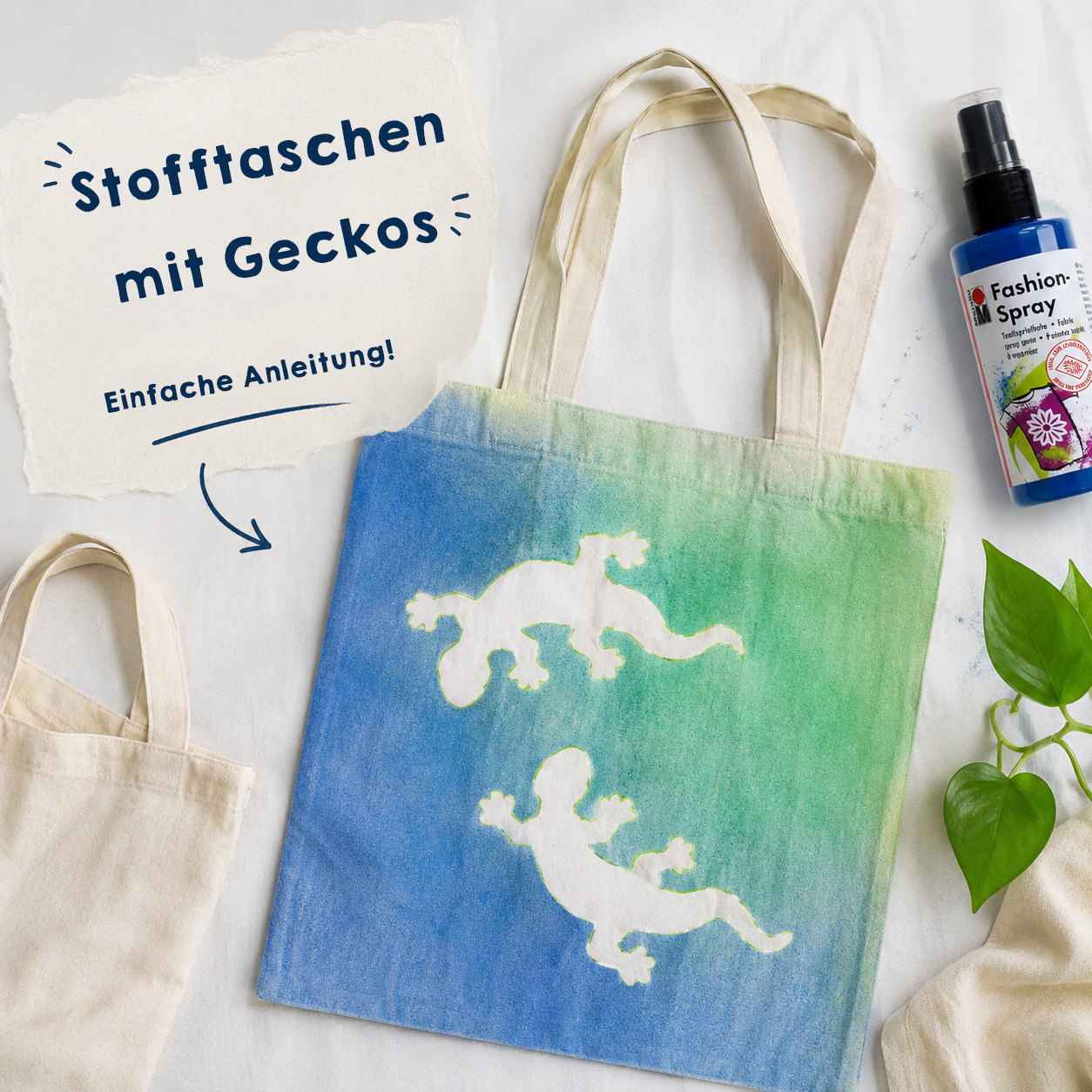 Stofftaschen mit Gecko-Schablonen gestalten