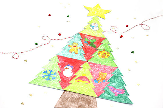 Weihnachtsbaum-Riesenpuzzle basteln mit Kindern