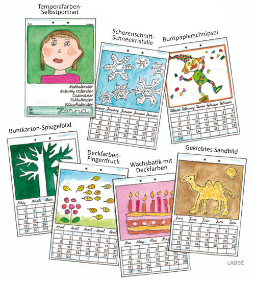 Malkalender - Kalenderblaetter mit verschiedenen Techniken gestaltet