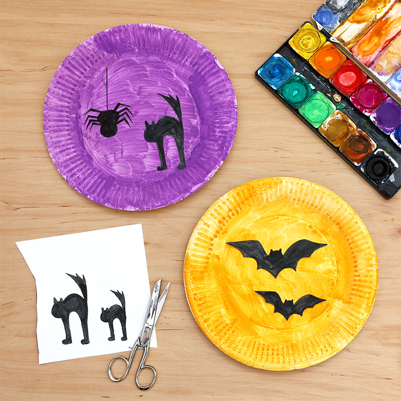 Pappteller-Silhouetten - Halloween basteln