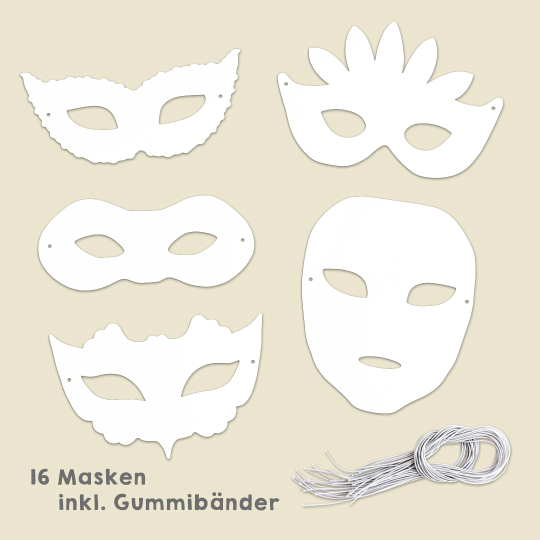Vielseitige Blanko-Masken für Karneval und Fasching