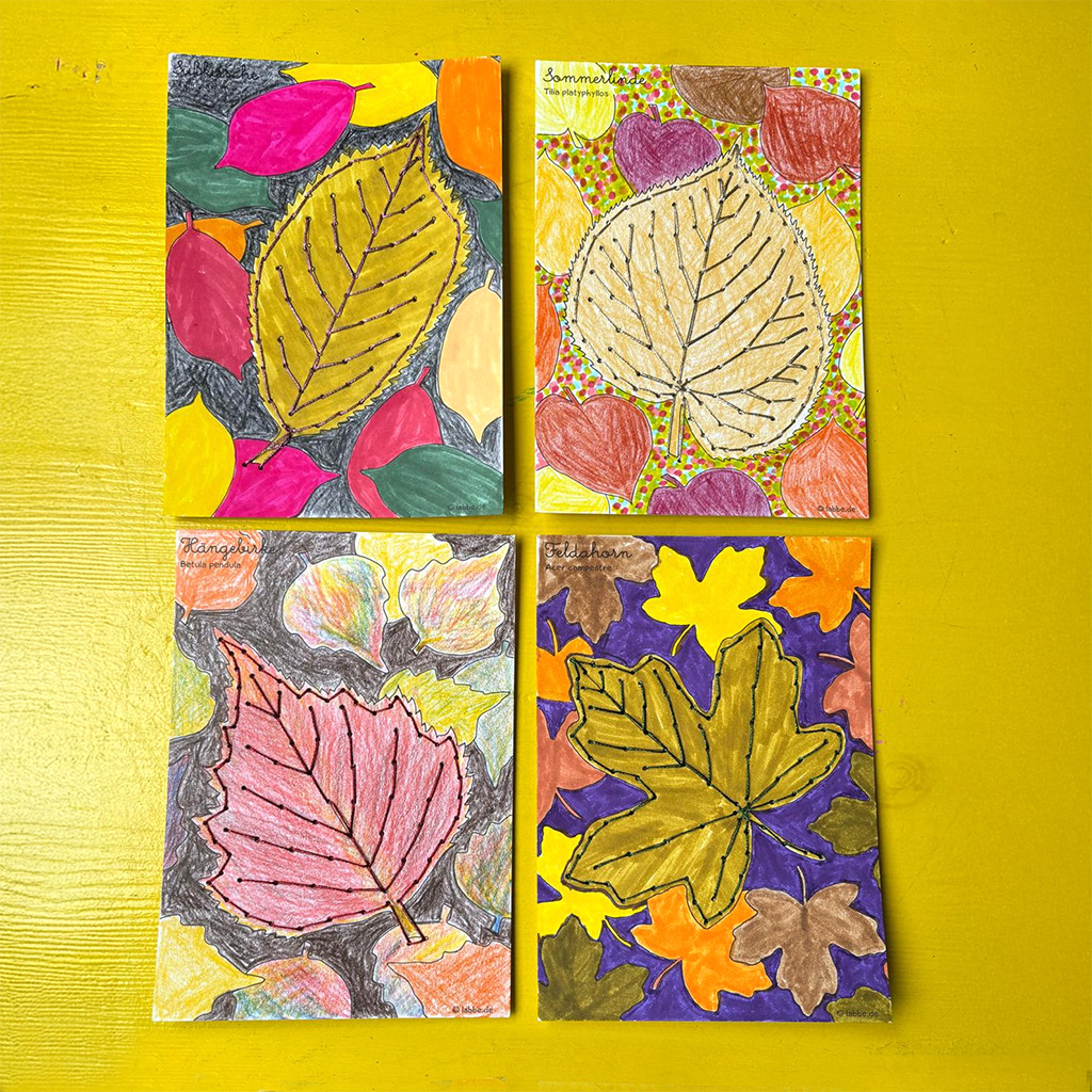 Stickkarten Herbstblätter